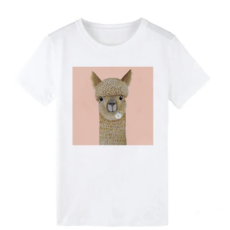 

2021 Kawaii Alpaca Printed T-shirt Women Casual White Tops T Shirt Vogue Ladies Summer Harajuku Tshirts Tee Shirt Tops For Women