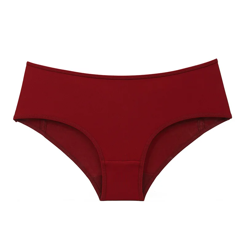 Однотонные бесшовные трусики женское нижнее белье Icey Feel Low-Rise открытые хлопковые промежности сексуальные трусики армейский зеленый - Цвет: Бургундия