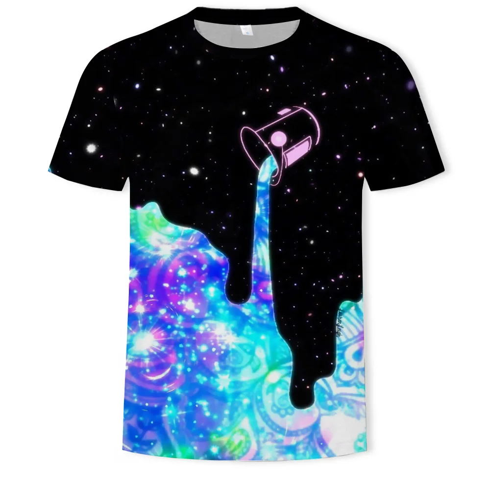 

2021 European and American fashion striped lattice ink jet 3D digital color printing men's Short Sleeve T-Shirt