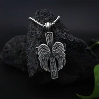 jewelry on the neck christian pure tin cross pendant mens nordic cross pendant angel wing religious necklace