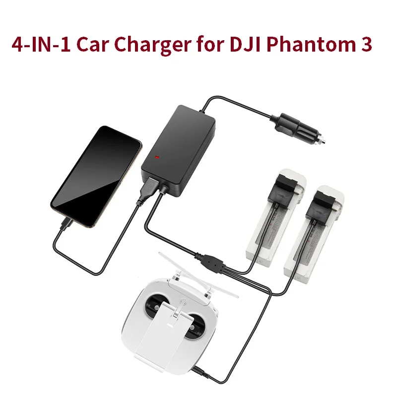 Фото Автомобильное зарядное устройство для DJI Phantom 3 Pro Adv с дистанционным управлением