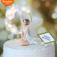 angel happy birthday cake topper 3 designs beautiful angels with iron garland lace feather romantic wedding cake decoration