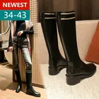 Ботинки женские на толстом каблуке, универсальные эластичные длинные на молнии, большие размеры 34-43, Осень-зима 2022