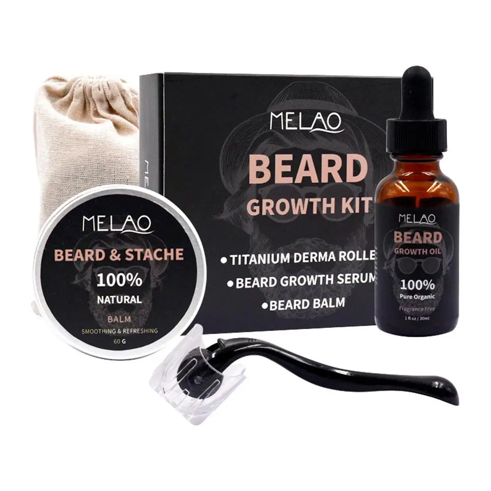 

4 Pcs/set Beard Growth Kit Hair Growth Enhancer Thicker Oil Nourishing Essence Leave-in Conditioner Beard Care With Comb