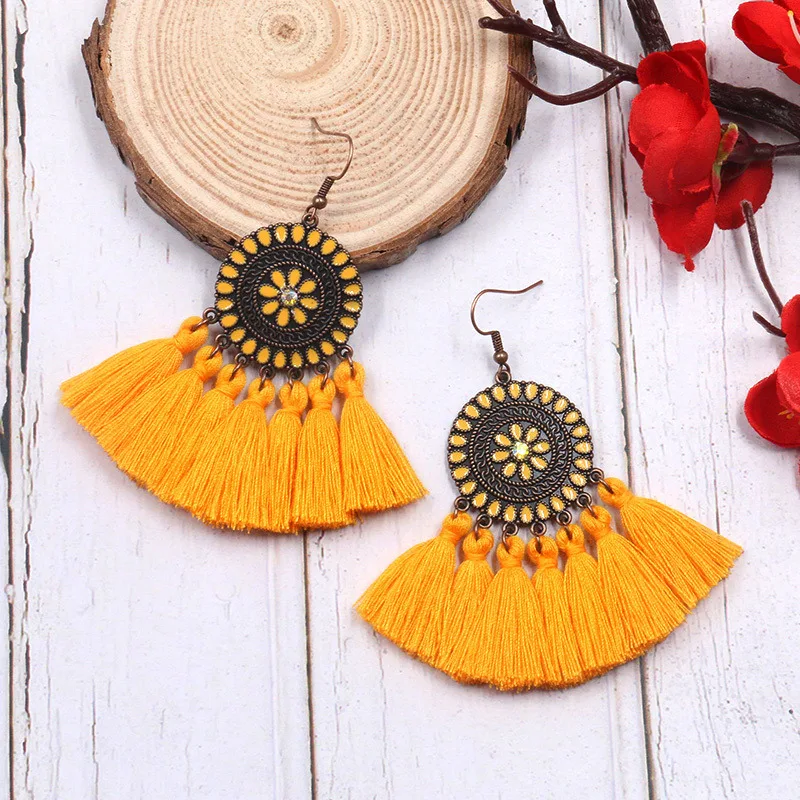 

Retro India Fashion Exaggerating Tassel Earrings Women's round Bohemian Alloy Earring Trendy Jewelry Wholesale Gift
