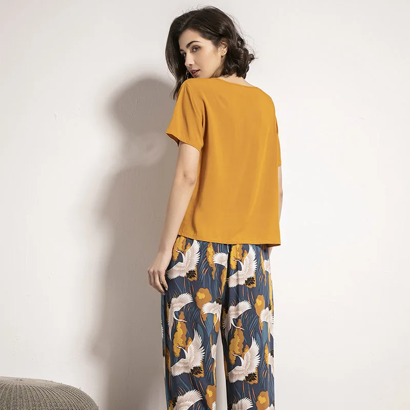 Женский пижамный комплект из 2 предметов мягкий Свободный Топ с коротким рукавом