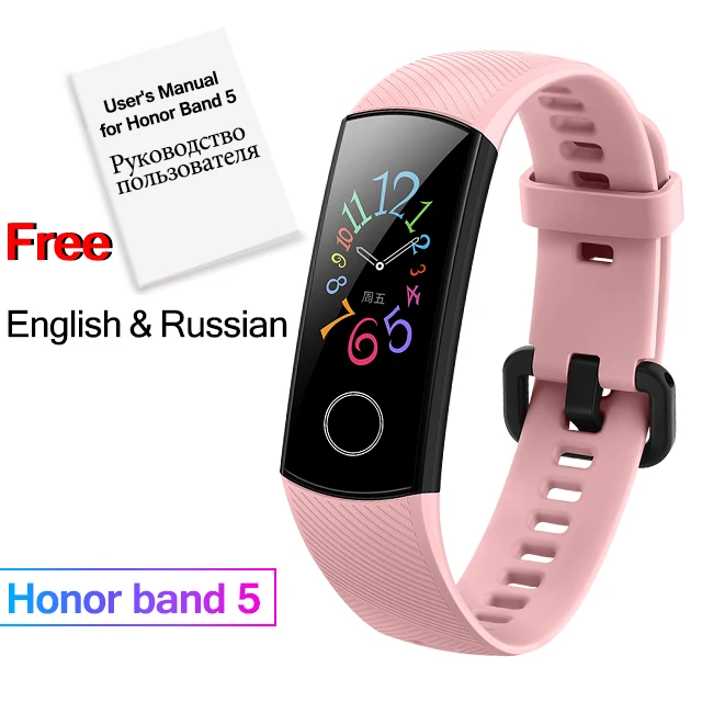 Pink huawei Honor Band 5 Смарт-браслет полноцветный AMOLED фитнес-браслет стильные часы лица смарт-пульсометр трекер сна - Цвет: Pink