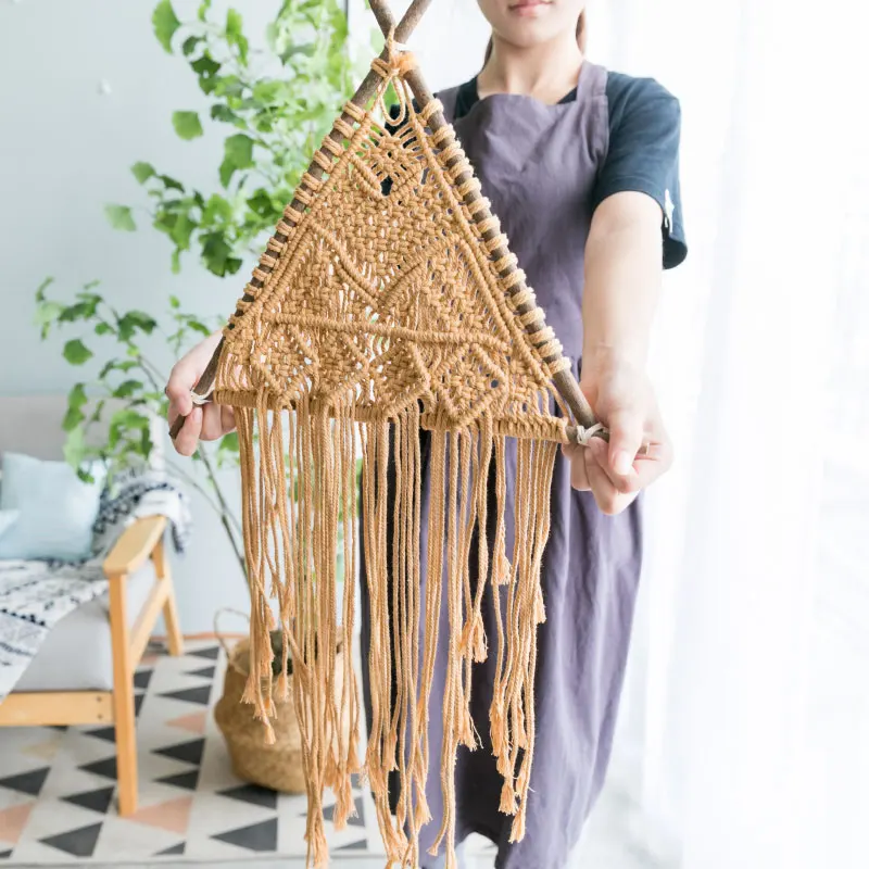 Настенный подвесной гобелен в скандинавском стиле ветки плетеный стол изголовье