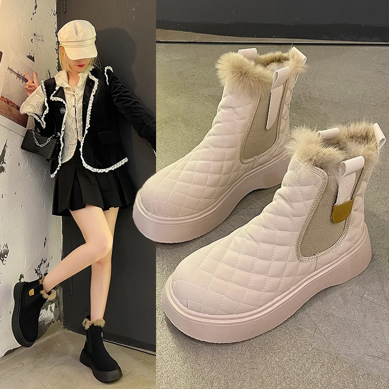 

2021 Autumn/winter New Style Round Head Muffin Bottom Foreign Trade Spot Fashion Plus Velvet Warm Fashion Boots Women Boots