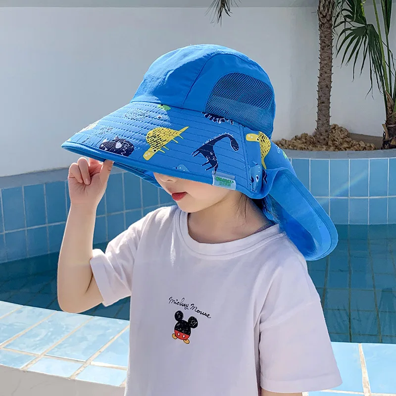 

Тонкая детская шляпа от солнца, мультяшная сетчатая Рыбацкая шапка с защитой шеи и широкими полями от ультрафиолета, стильные детские шапки...