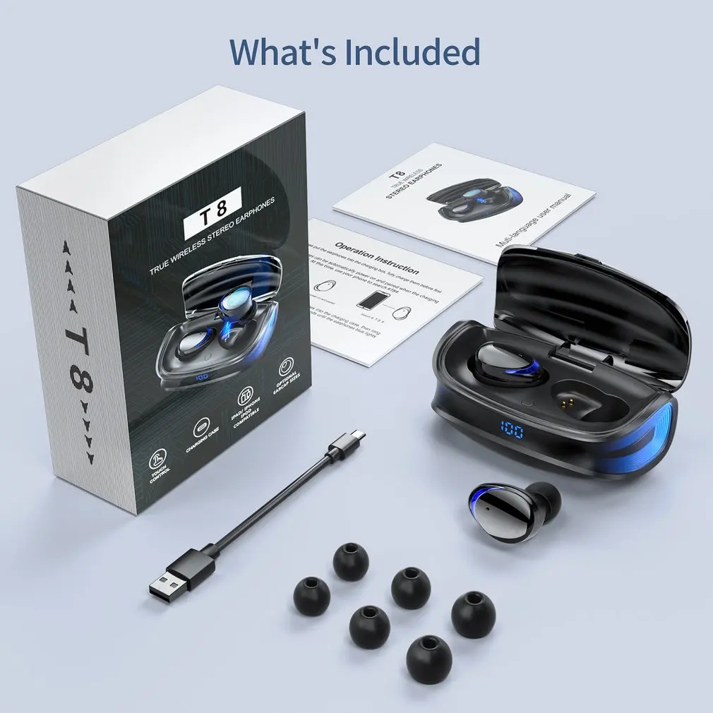 

T8-max 6963 Durable Headphone Game Style Digital Display Wireless Sports In-ear More Stable Stereo Headset