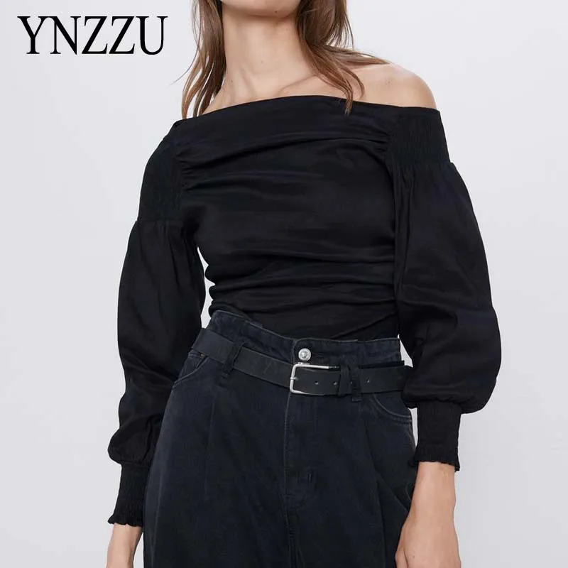 

Sexy Women Off shoulder blouse 2020 New Casual Cotton Long sleeve Female tops Fashion Black Loose Clothing irregular YNZZU YT811