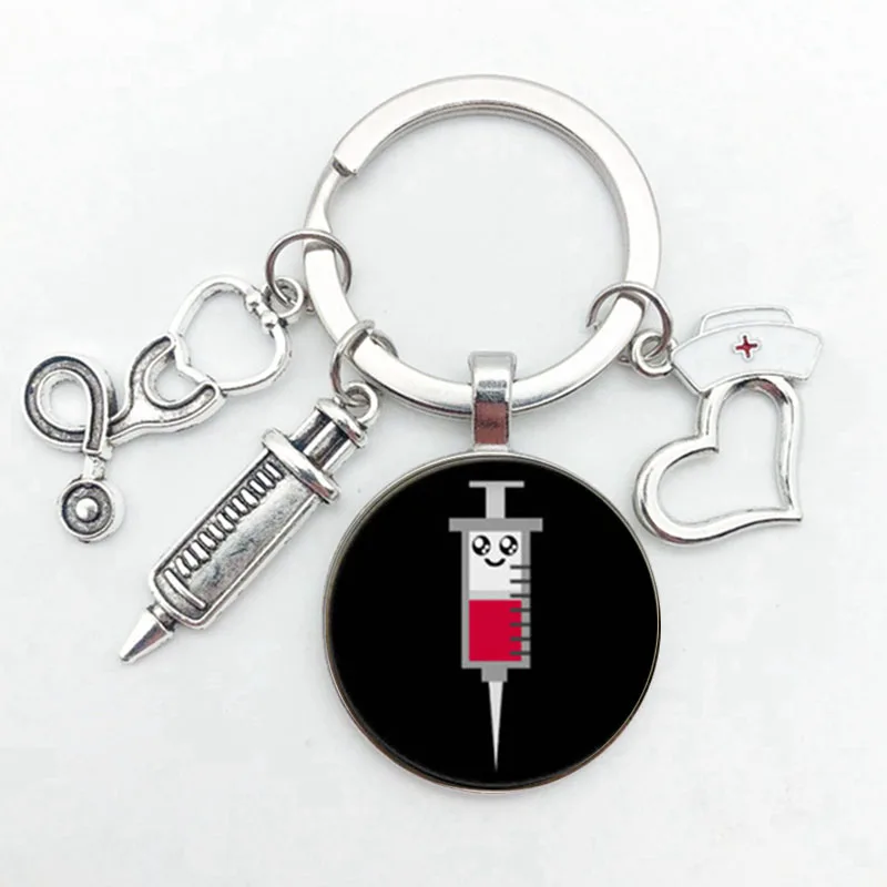 25mm Handmade Nurse Medical Syringe Stethoscope Key Chain Key Ring Keep Calm And Nurse In Key Ring Holder Gift To Doctor Nurse images - 6