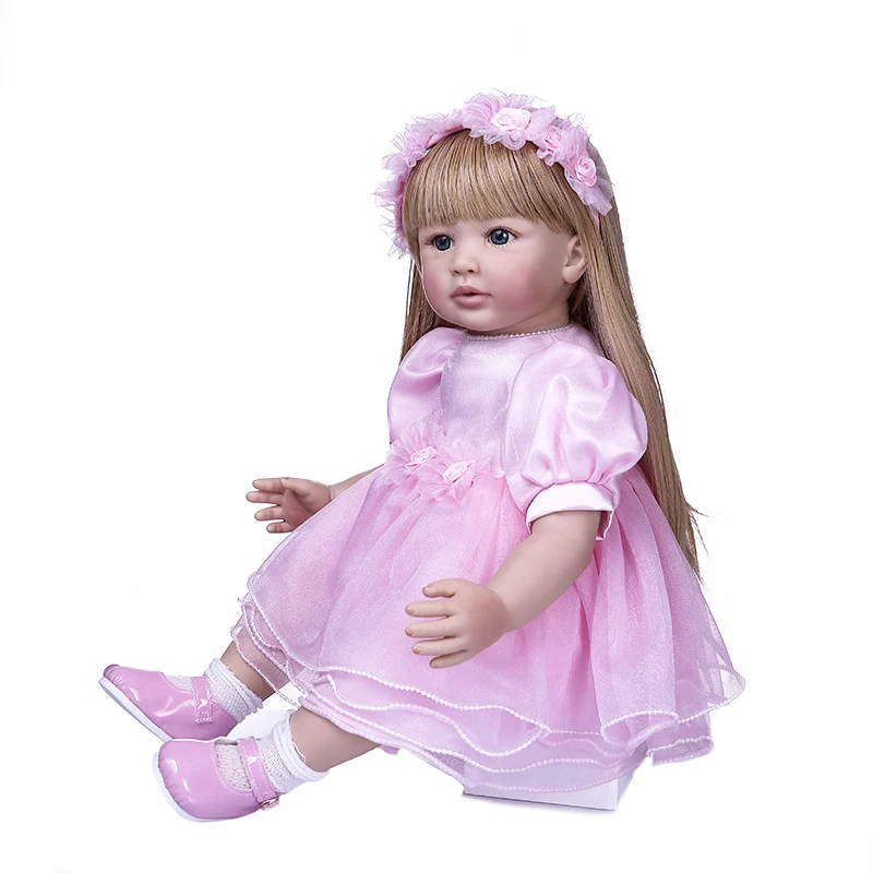 60 см reborn Девочка Принцесса в розовой юбке очень красивая кукла bebe reborn длинные светлые волосы кукла рождественский подарок