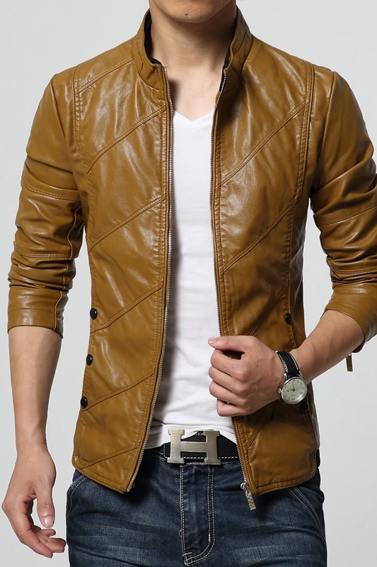 

2019 spring and autumn men's casual leather jacket large size men's leather jacket men's PU leather red jacket S-4XL