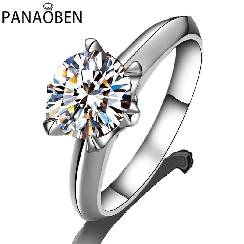 

PANAOBEN Six-claw Carat Diamond Rings Women 925 Sterling Silver Exquisite Luxury Elegant Engagement Wedding Party Gift Jewelry