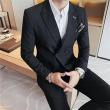 OIMG trajes de doble botonadura para hombre, versión coreana de trajes formales de autocultivo, trajes de dos piezas para hombre, Otoño, nuevo estilo (4)