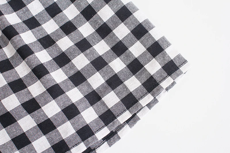 

Puff Sleeve French Vintage Loose 2021 Summer Plaid Square Collar Pullover Dress Fashion All-Match Back Lace-Up Dress Women