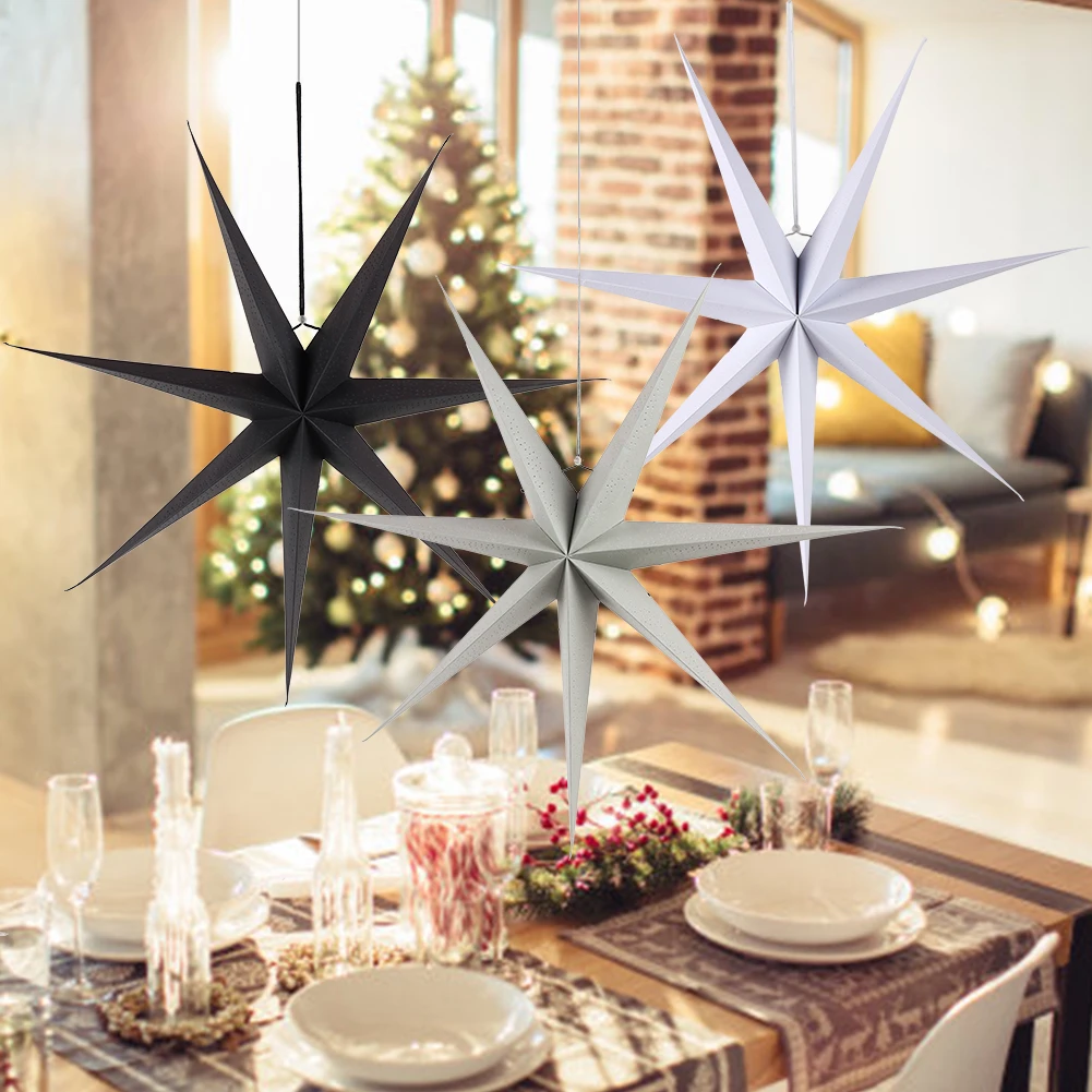 

60cm DIY Seven Angles Paper Star Hanging Christmas Lantern For Home Party Decorations Craft Xmas 1pc