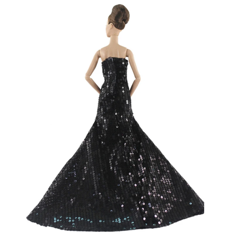 Модная вечерние для куклы с Черными Блестками вечернее платье Барби наряды