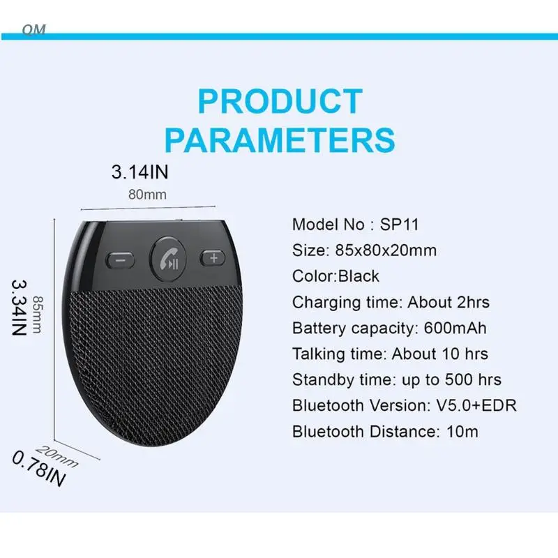 

13MF Hands Free Wireless Bluetooth Car Sun Visor Auto Power On Voice Speakerphone