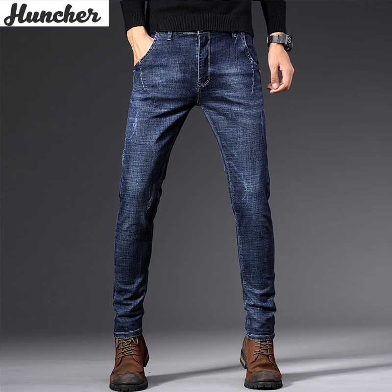 

Huncher Mens Elastic Jeans New Classic Men Large Size Jeans Fashion Business Casual Stretch Slim Black Blue Men's Brand Pants