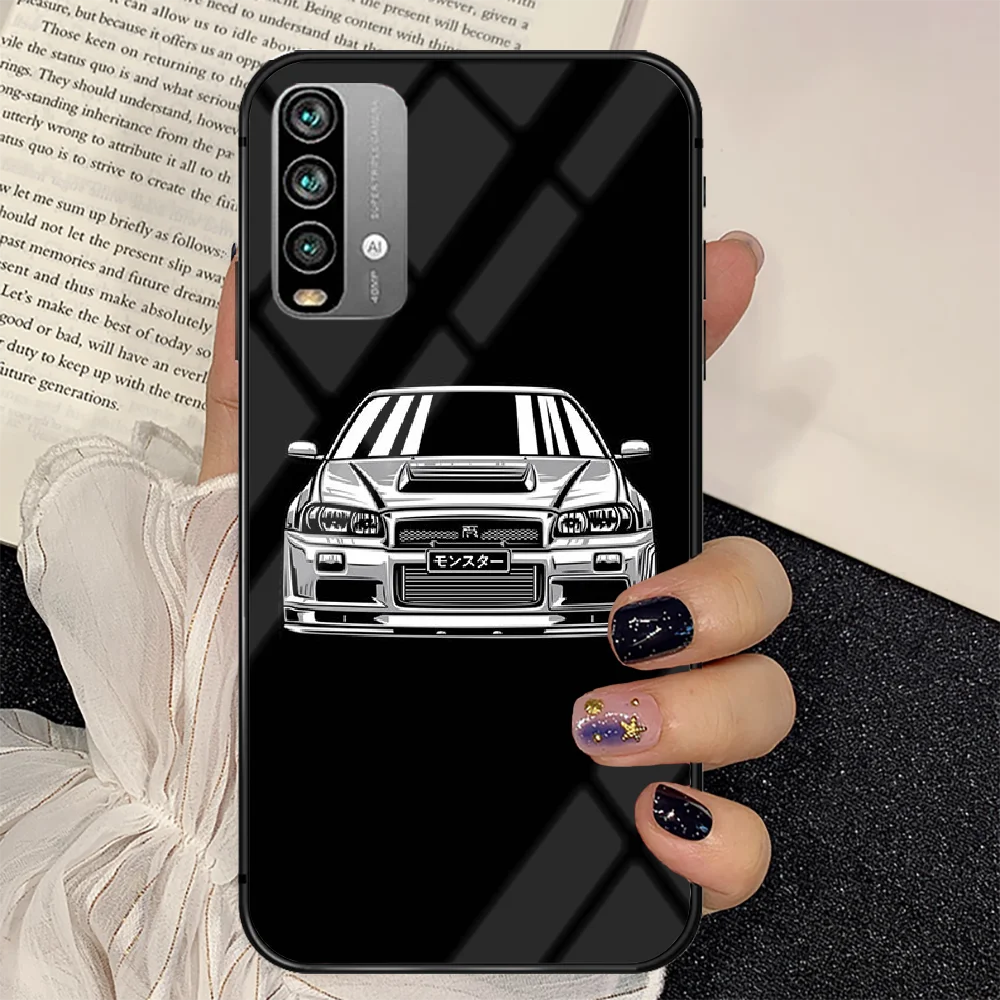 

Japanese Sports Car GTR Phone Tempered Glass Case Cover For Xiaomi Redmi note k 7 8 9 10 30 40 A C T S Pro Black Etui Luxury