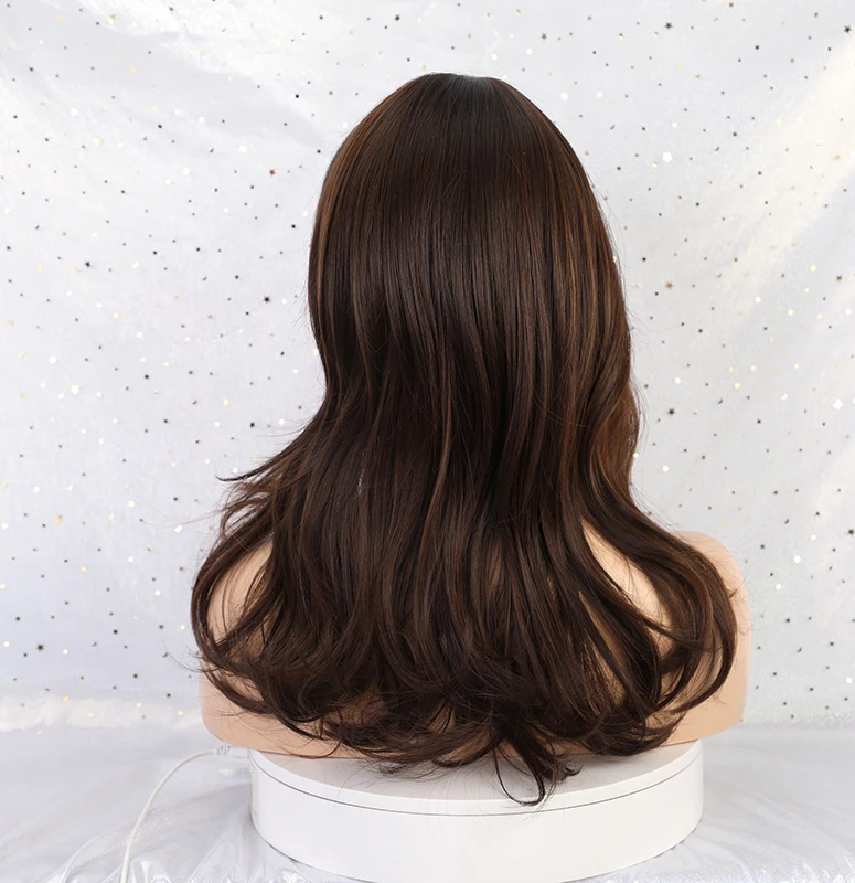 ALAN EATON смешанные коричневые волнистые боковая часть парики с челкой женские