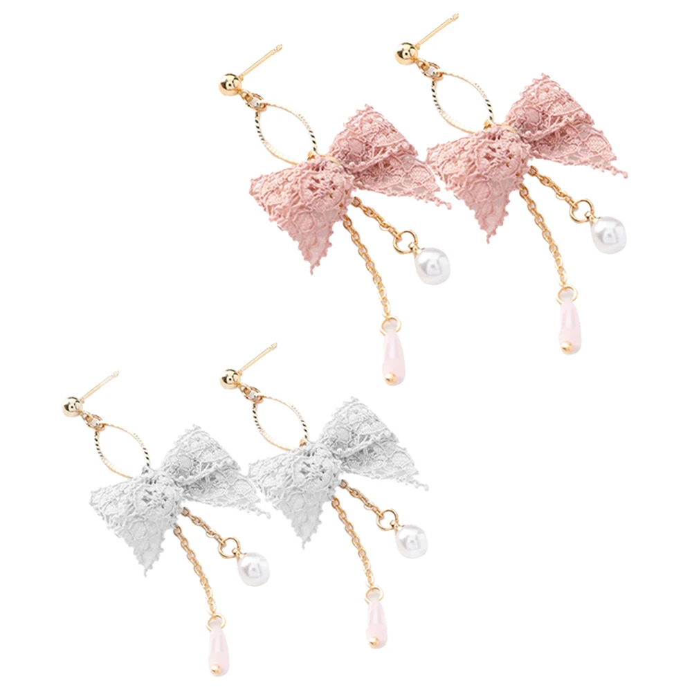 Милые серьги с кружевным бантом и кисточками модные элегантные длинные висячие