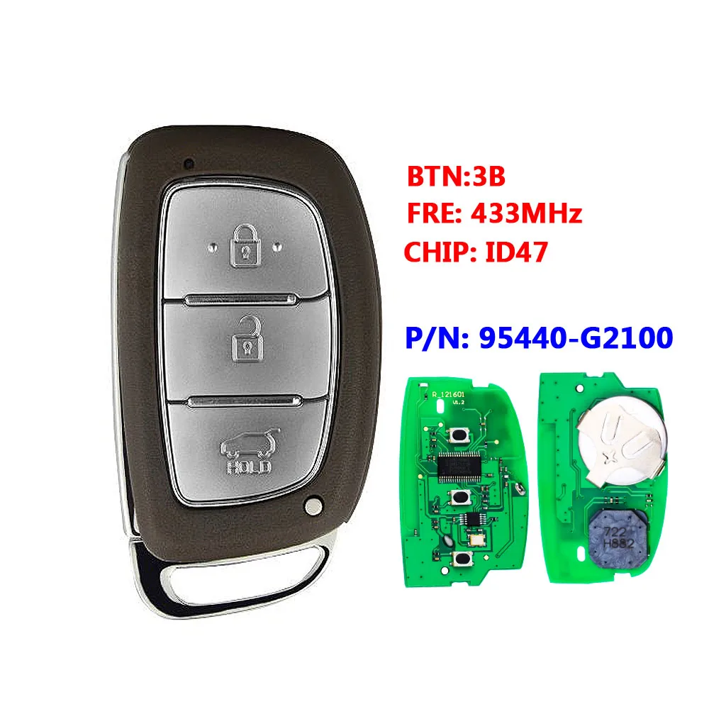 

Сменный датчик приближения умный автомобиль дистанционного ключа 433,92 МГц ID47 для Hyundai Ioniq 2016 2017 2018 2019 P/N: 95440-G2100