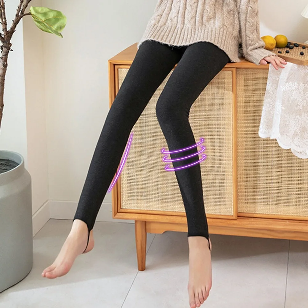 

Puimentiua Winter Velvet Leggings Body Slimming Cold-resistant Woman Striped Waist Legging Stretchy Comfortable Warm Fleece Pant