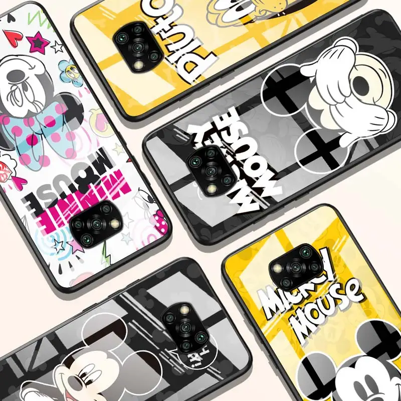

Lovely Disney Mickey for Xiaomi POCO X3 NFC F3 M2 X2 F2 Redmi K30 Redmi Note 9 Pro Luxury Tempered Glass Phone Case