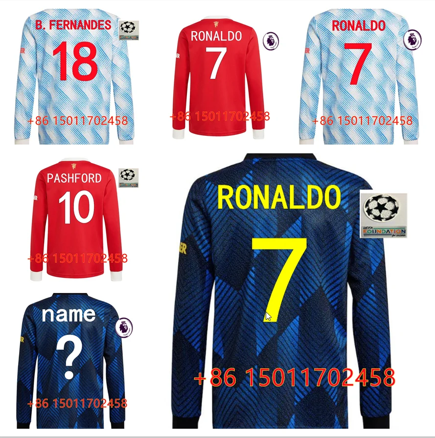 

Fast shipping Ronaldo United Best quality adult home away 2021 2022 Manchester Long Sleeve+ patch Maillot football Soccer jersey