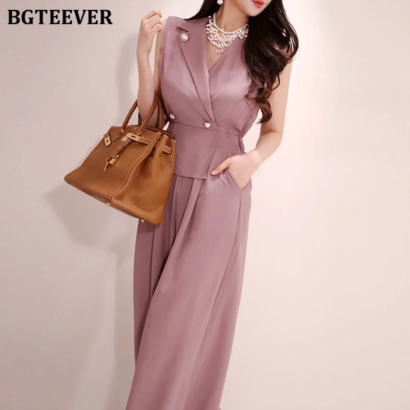 Женский комбинезон без рукавов BGTEEVER Летний с отложным воротником и широкими