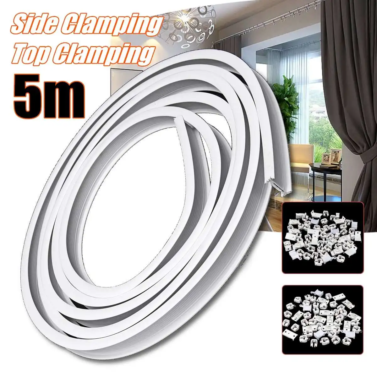 

2M/3M/4M/5M/6M Flexible Ceiling Curtain Track Glider Bendable Window Rail Top Side Clamping Curtain Accessories Home Decor White