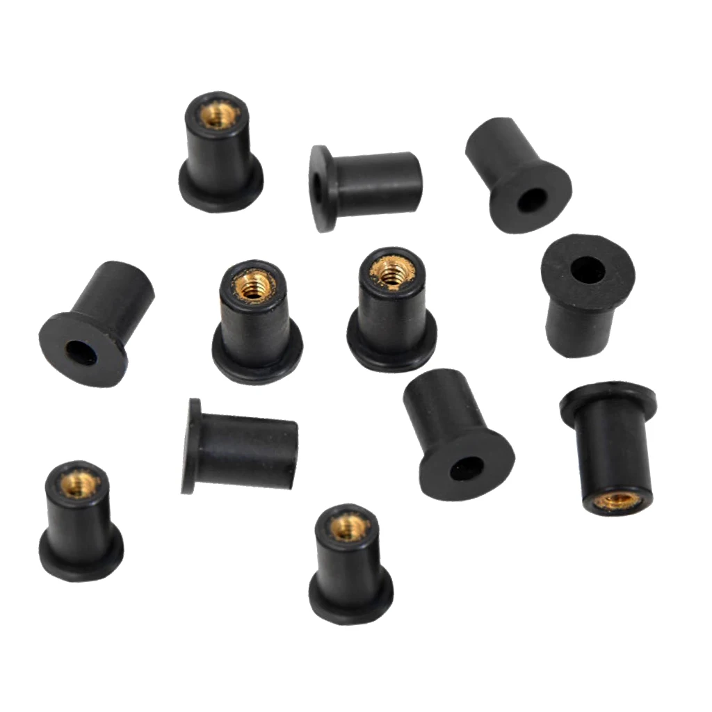 

12pcs Universal Motorcycle 5mm Metric Well Nut Windscreen Installation Kit, Rubber, Black