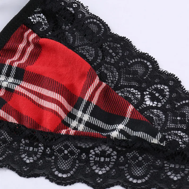 

Red plaid lace stitching play sexy lingerie clothing ladies sexy underwear suits stripper clothes babydoll lingerie New set