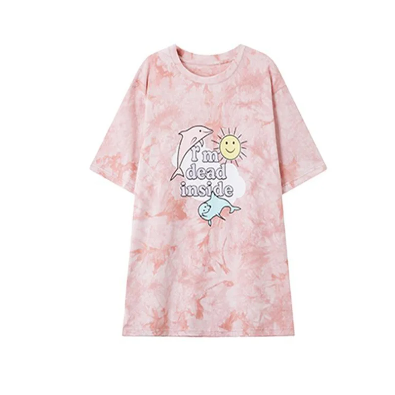 

2021 street trendy brand graffiti short-sleeved T-shirt female summer hip-hop loose half-sleeved top.