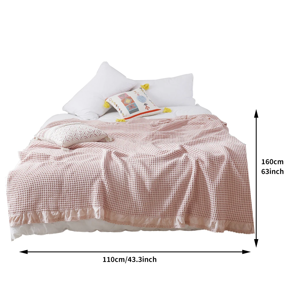 

Travel Towel Blanket Living Room Office Summer Waffle For Sofa Bed Adults Foldable Portable Soft Lace Home Use Cotton Blend