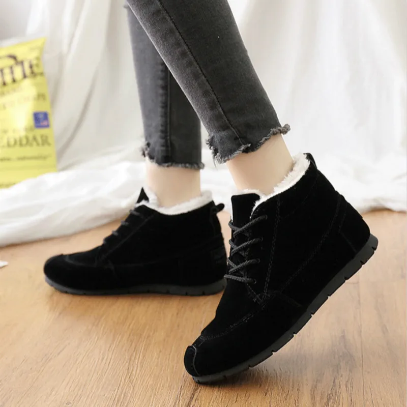 

Winter Warm Short Ankle Boots Plush Low-top Snow Shoes Slip On Round Toe Women Sneakers Casual Plus Velvet O3-95