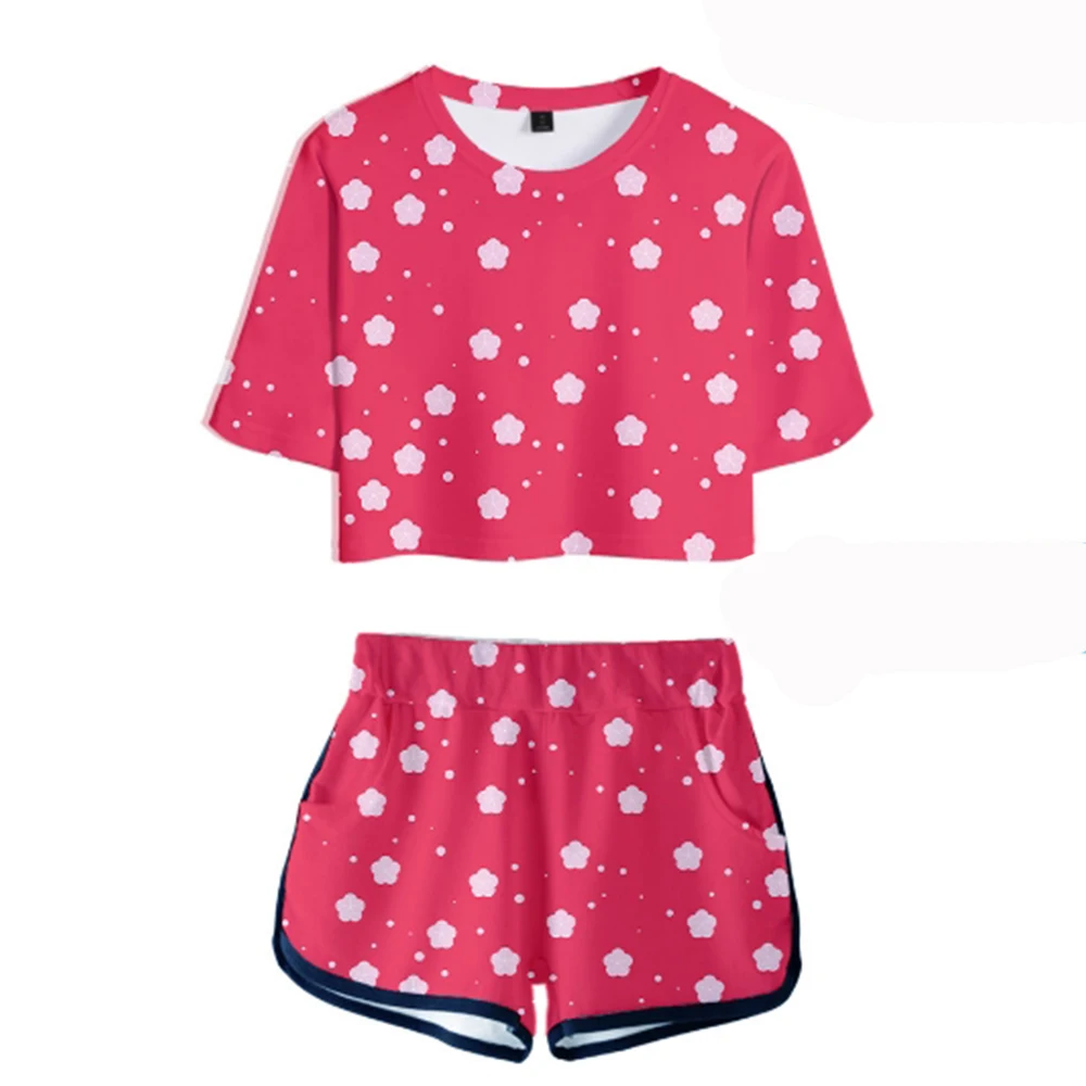 

Fashion Demon Slayer Killer Kostuum Kamado Nezuko 3D Dew navel Girl suits Two Piece Set Short Sleeve Sexy Shorts+lovely T-shirts