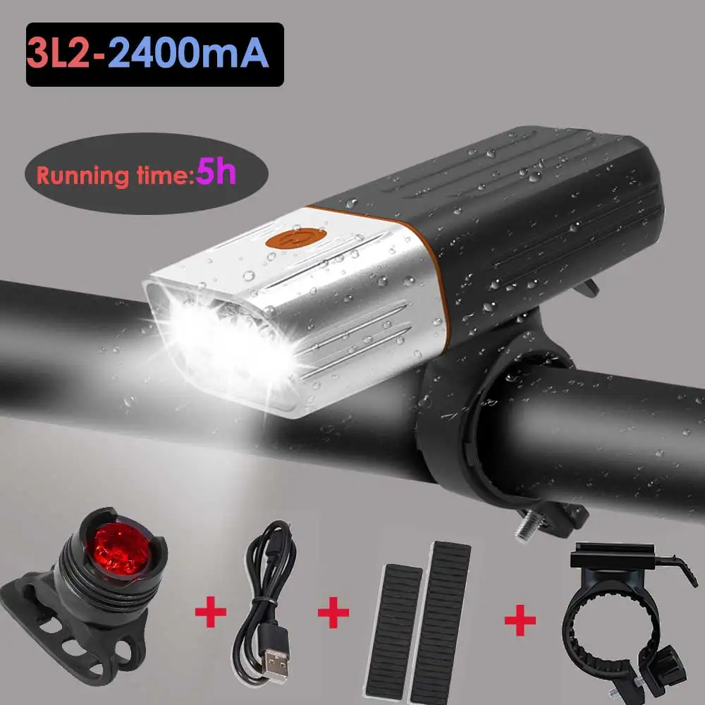 3L2-2400-rearlight 20000 люмен 3* L2/T6 светодиодный велосипедный светильник 5200 мАч Мощный светодиодный головной светильник USB Перезаряжаемый велосипедный светильник MTB Аксессуары для велосипеда - Цвет: 3L2-2400-rearlight