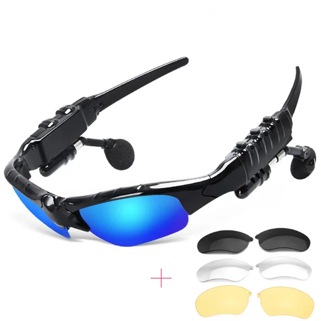 Blue glass 3lenses Уличные очки, Bluetooth, солнцезащитные очки, наушники, стерео, беспроводные, спортивные, для верховой езды, песня, вызов, наушники, наушники для xiomi xiami sony - Цвет: Blue glass 3lenses