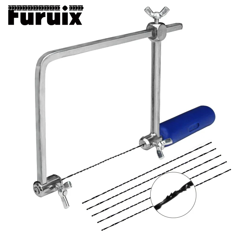 

4" Adjustable Frame Sawbow U-shape Coping Jig Saw for Woodworking Craft Jewelry DIY Hand Tools with 6pcs Spiral Blades