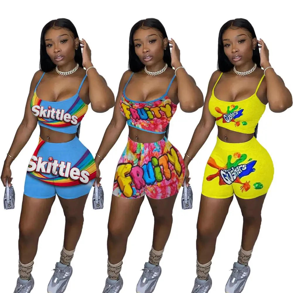 

Hot Sale Novelty 2020 Letter Two Piece Women Clothes Set Tank Top Shorts Sweatpants Hollow Out Beach Age Reduction Set Tracksuit