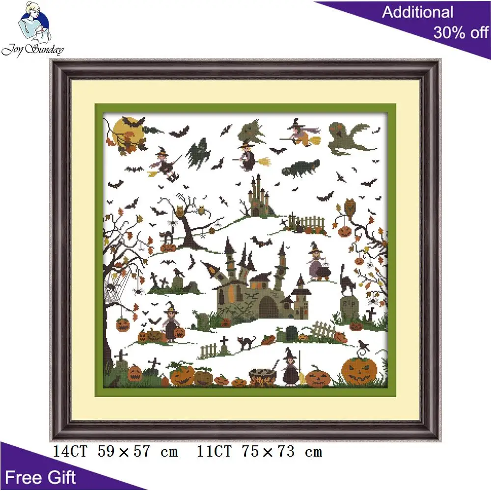 

Joy Sunday Witch Castle Needlework C603 Counted and Stamped Home Decoration The Witch Castle Embroidery DIY Cross Stitch kits