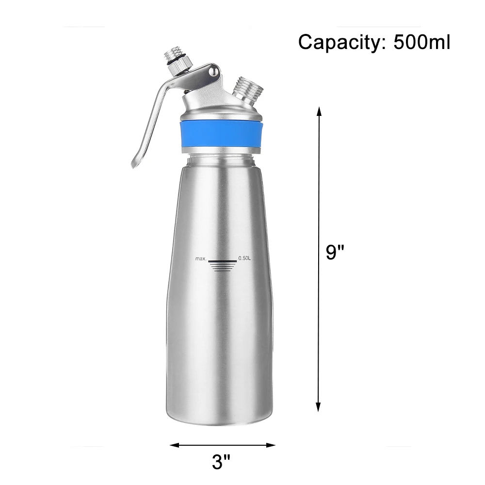 

500ml Aluminum Cream Gun Fresh Cream Foamer Chargers Foam Whipped Dessert Cream Dispenser Whipper Cake Making Decorating Tool