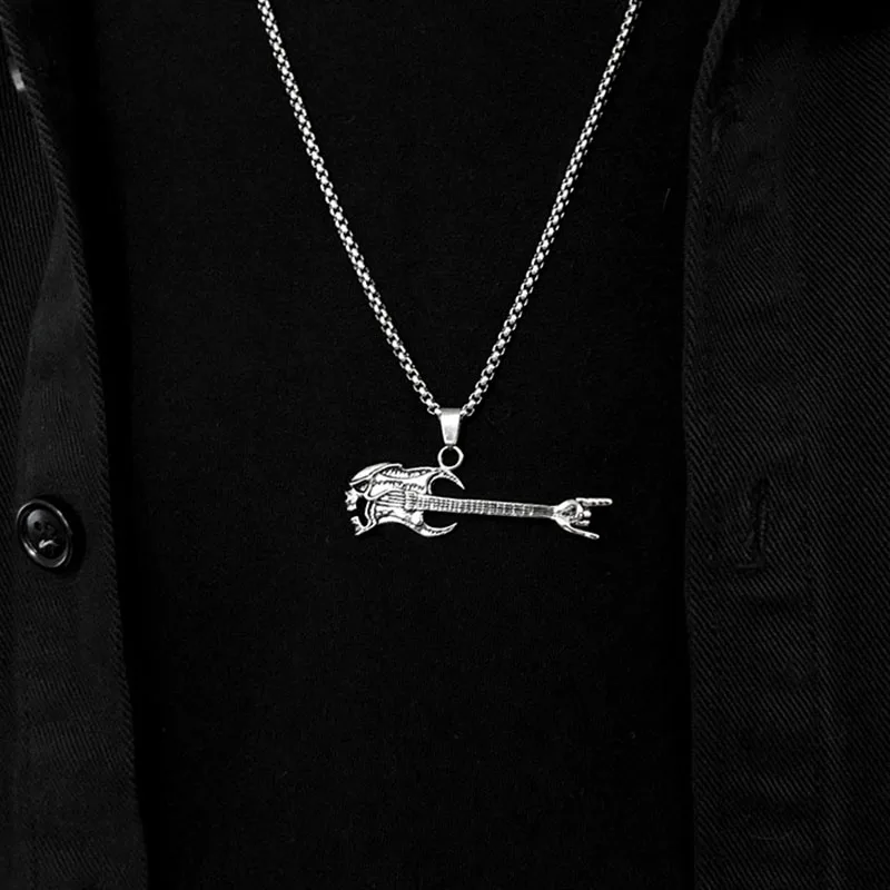 

Guitar Pendant Men's Rock Hipster Street Hip Hop Personality Necklace Student Hanging Jewelry Pendant
