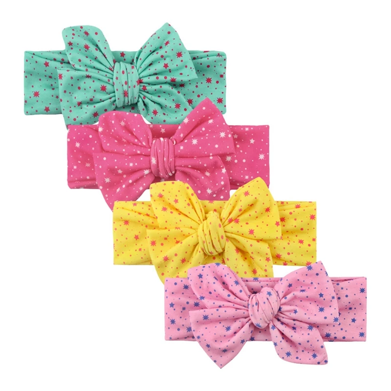 

4Pcs Baby Hair Band Headwear Bowknot Headband Star Print Elastics Headbands Newborn Infant Girls Headwrap Hair Accessories Cute
