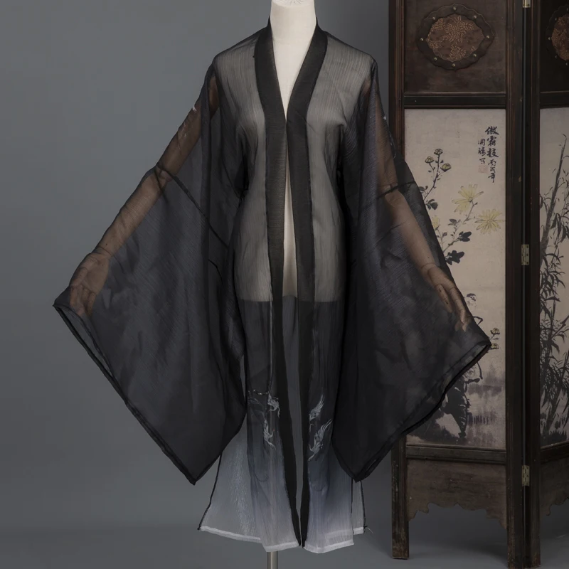 

Black Hanfu Women Fairy Clothing Crane Print Coat Male Female Chinese Hanfu Large Sleeve Shirt Classical Dance Costume DNV14196